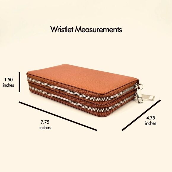 Brown Designer Inspired Lettering Double Zipper Wristlet Wallet - Picture 9 of 9